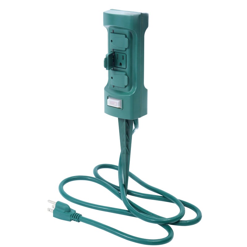 MaxWorks 80710 6-Outlet Double Sided Outdoor Power Stake with Covers-14 AWG x 3C-with Overload Protection-ETL Certified, 6 Ft. Green - Image 1